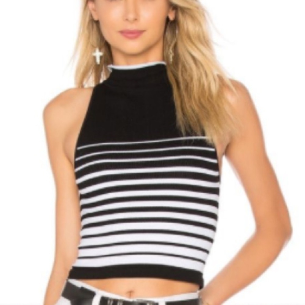 NWOT Intimately Free People High Five Ribbee Mock Neck Stripe Top sz M/L